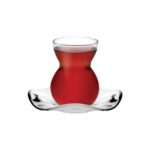 Paşabahçe 12 Parça Dantel Desenli Şeffaf Cam Çay Takımı Kulpsuz Bardak ve Fincanlar